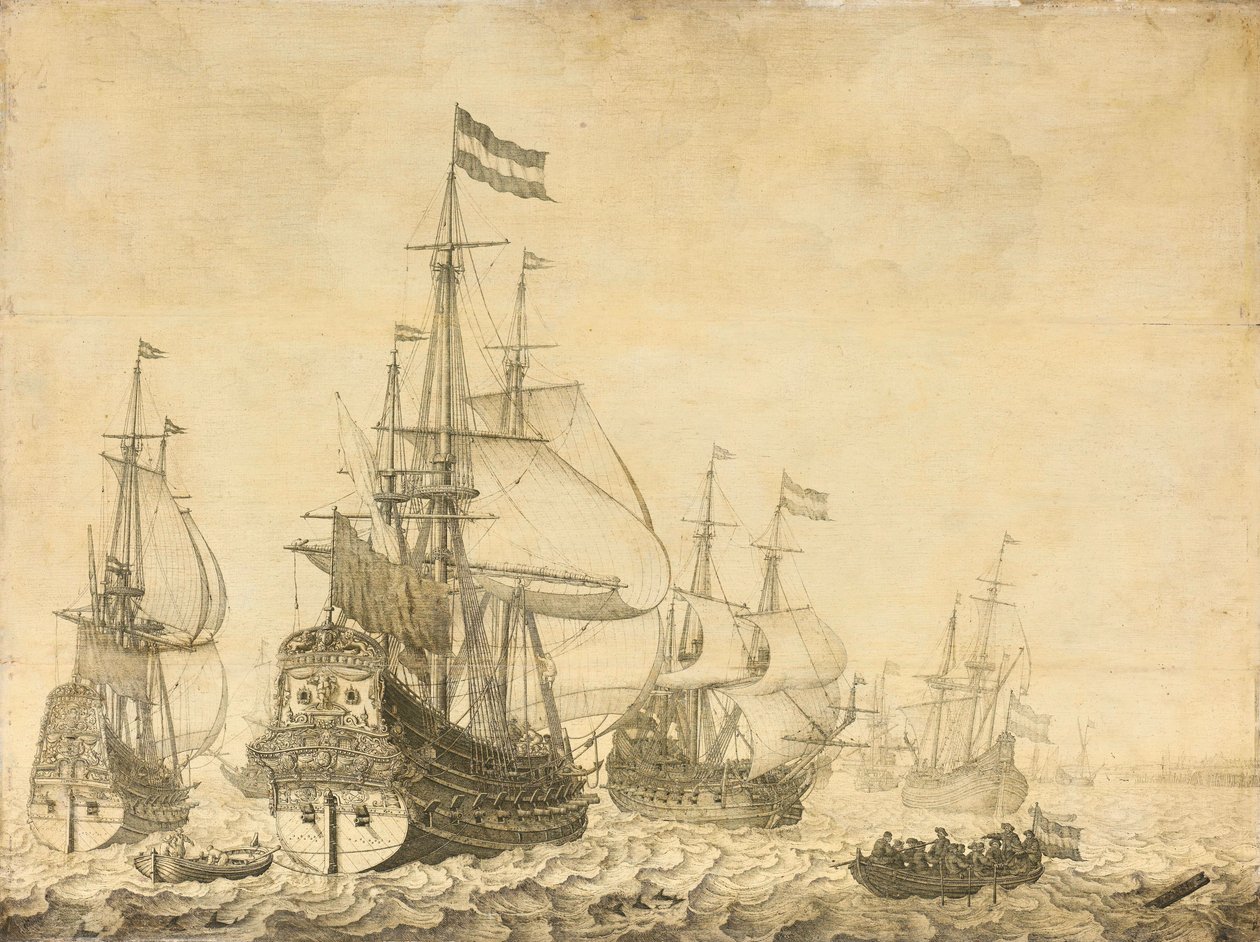 Seascape with the Dutch Men-of-War including the Drenthe and the Prince Frederick-Henry by Willem van de Velde (I)