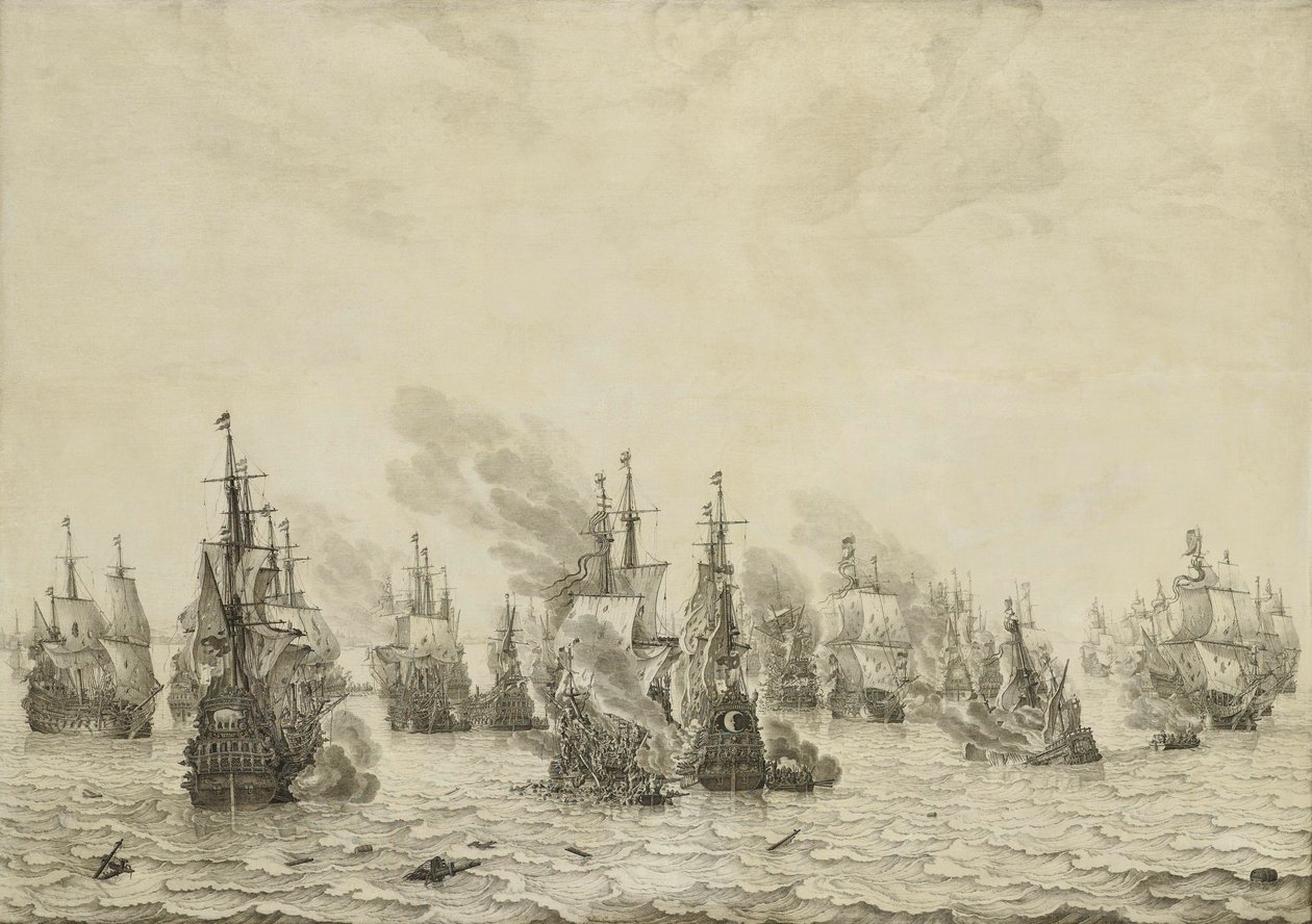 The Battle of Livorno (Leghorn): Episode from the First Anglo-Dutch War (1652-54) by Willem van de Velde (I)
