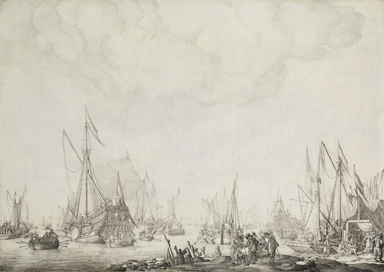 The Royal and State Yachts, Possibly the Arrival of Charles II of England at Moerdijk, 1660 by Willem van de Velde (I)