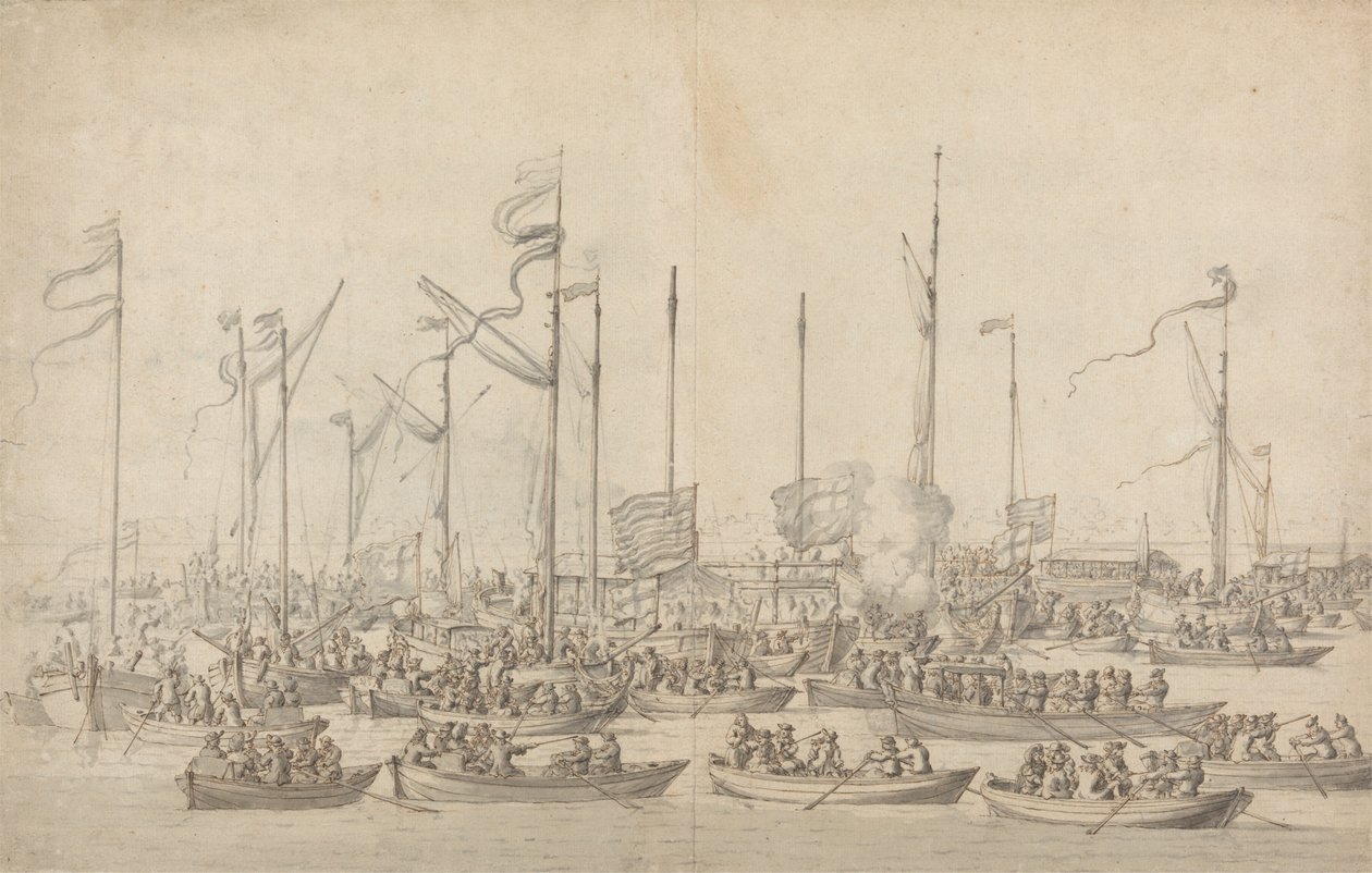 Celebration on the Thames near Whitehall by Willem van de Velde the Elder