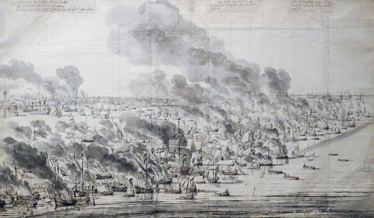 Robert Holmes setting the Dutch Fleet on fire at Terschelling by Willem van de Velde the Elder