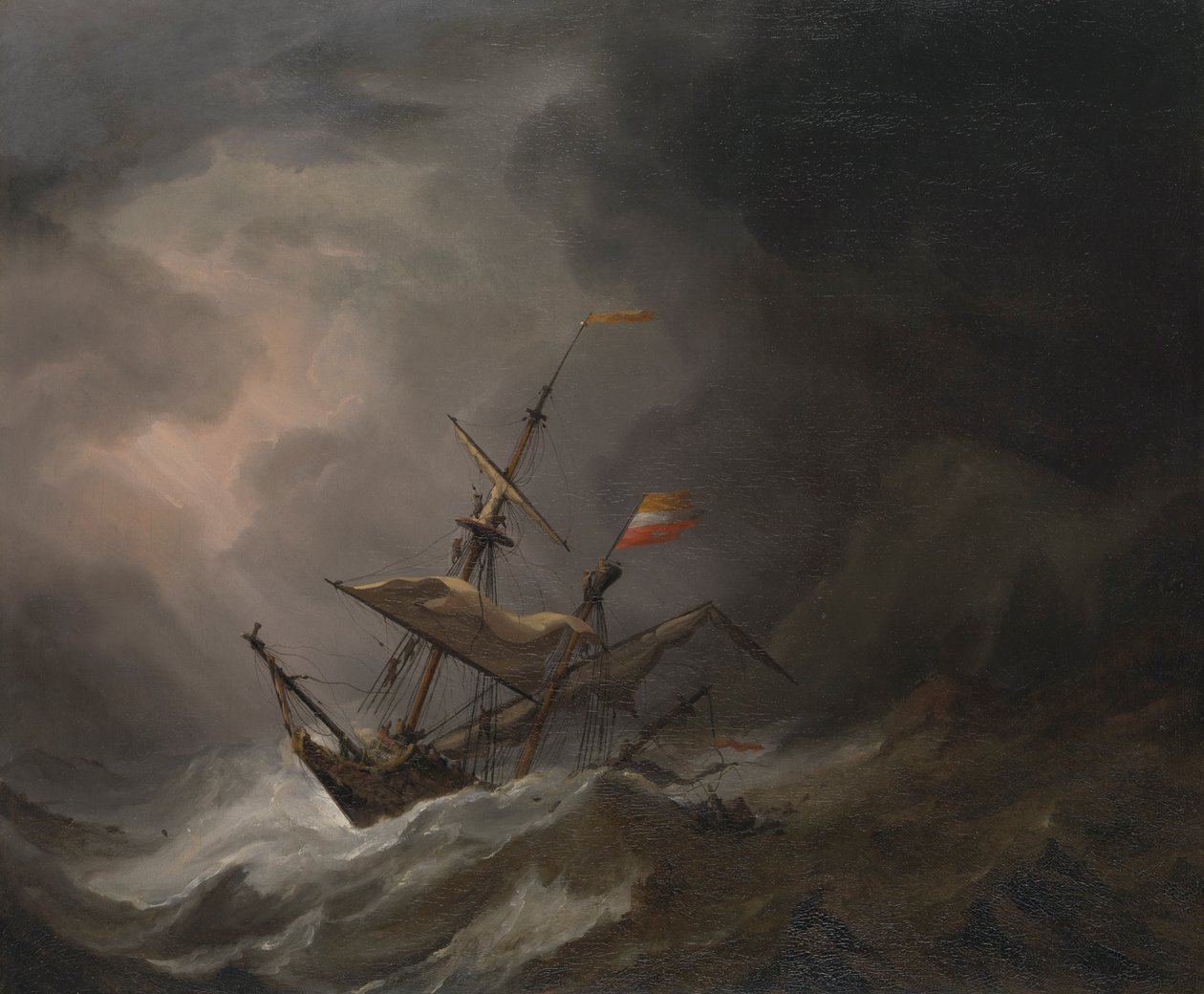 A Mediterranean Brigantine Drifting Onto a Rocky Coast in a Storm, c.1700 by Willem van de Velde the Younger
