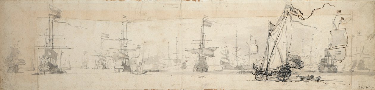 A states yacht under sail and ships at anchor, c.1665 by Willem van de Velde the Younger