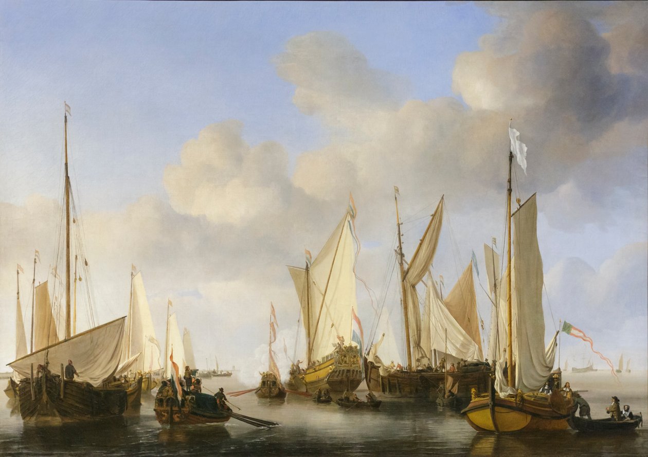 A Dutch Yacht Saluting by Willem van de the Elder Velde