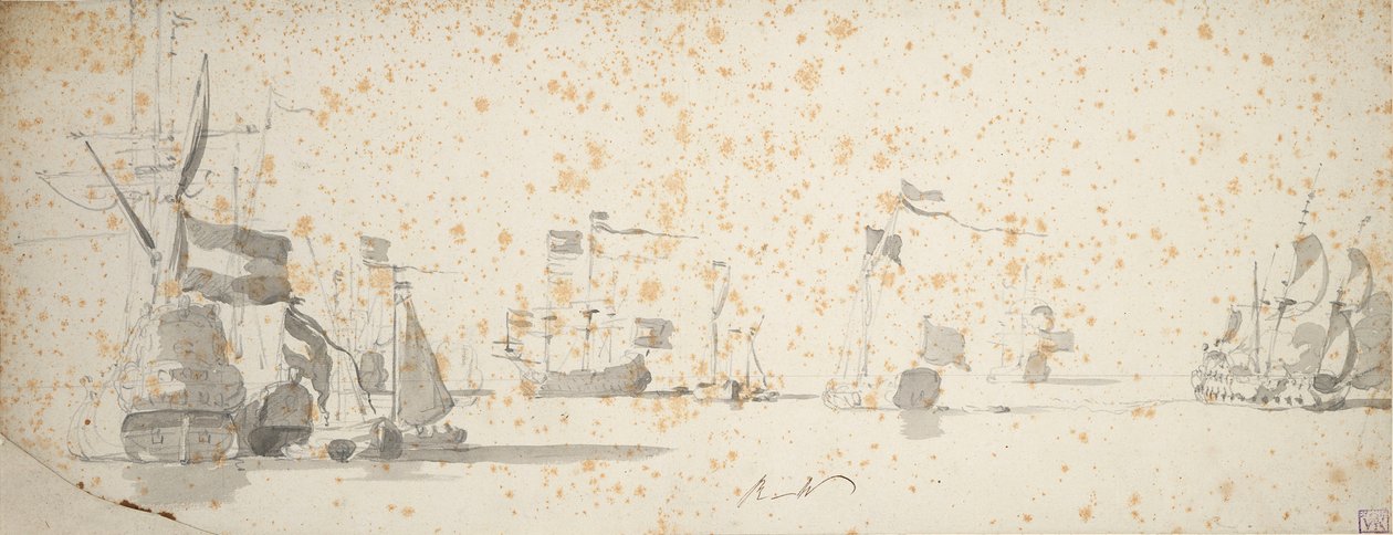 A states yacht and Dutch ships at anchor, c.1664 by Willem van de the Elder Velde