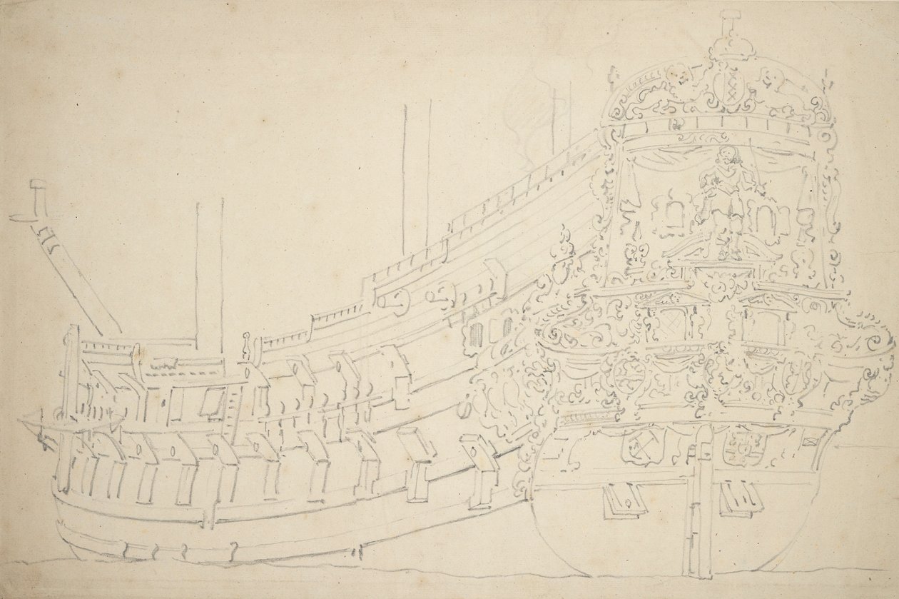 An Amsterdam ship, possibly an Indiaman, of about 50 guns, c.1670 by Willem van de the Elder Velde