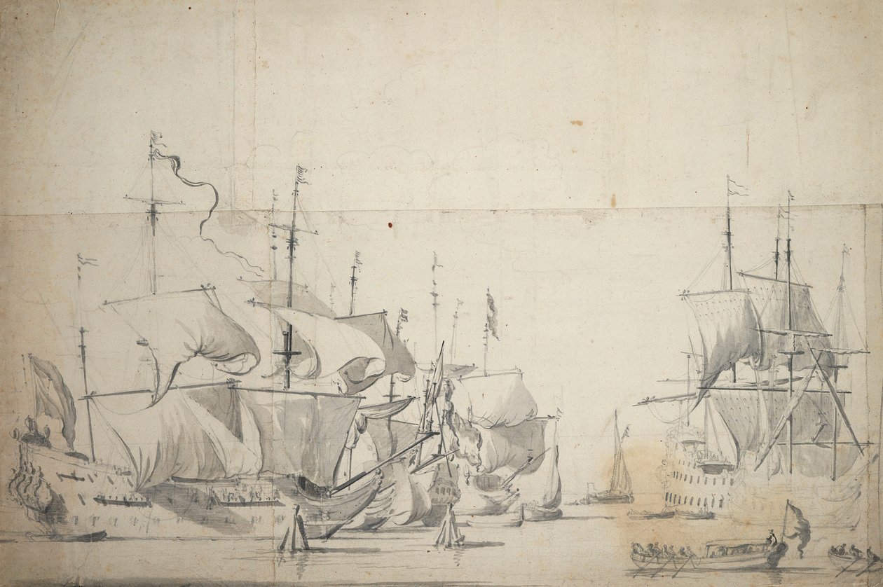 Dutch Fighting Ships Drying Sails, c.1658 by Willem van de the Elder Velde