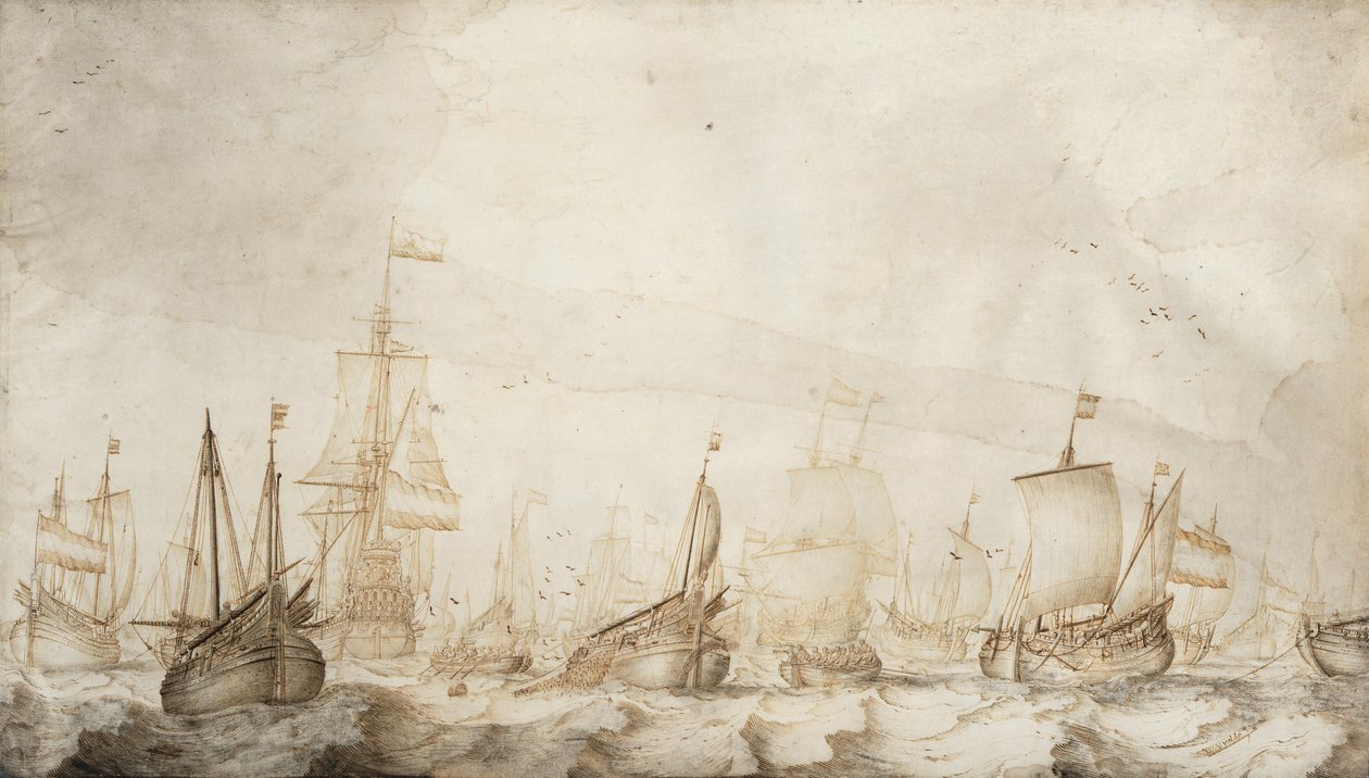Dutch Herring Fishing Vessels in the North Sea by Willem van de the Elder Velde