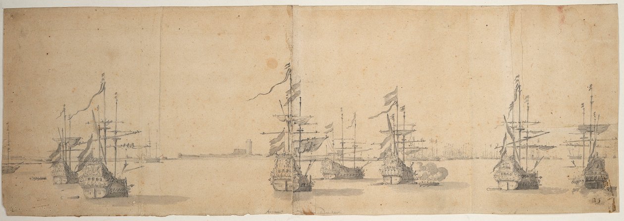 Dutch Ships at Anchor Off a Low Shore, c.1658 by Willem van de the Elder Velde