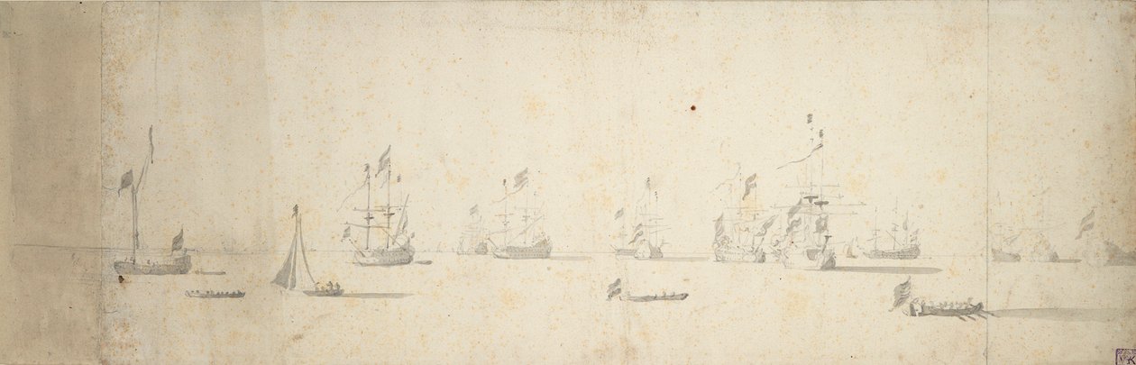 Dutch Ships at Anchor Off the Land, c.1664 by Willem van de the Elder Velde