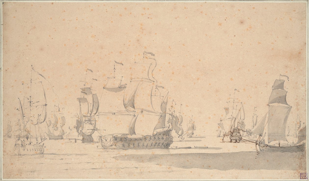 English ships, a ketch and a galliot in a light breeze, June 1673?, c.1673 by Willem van de the Elder Velde