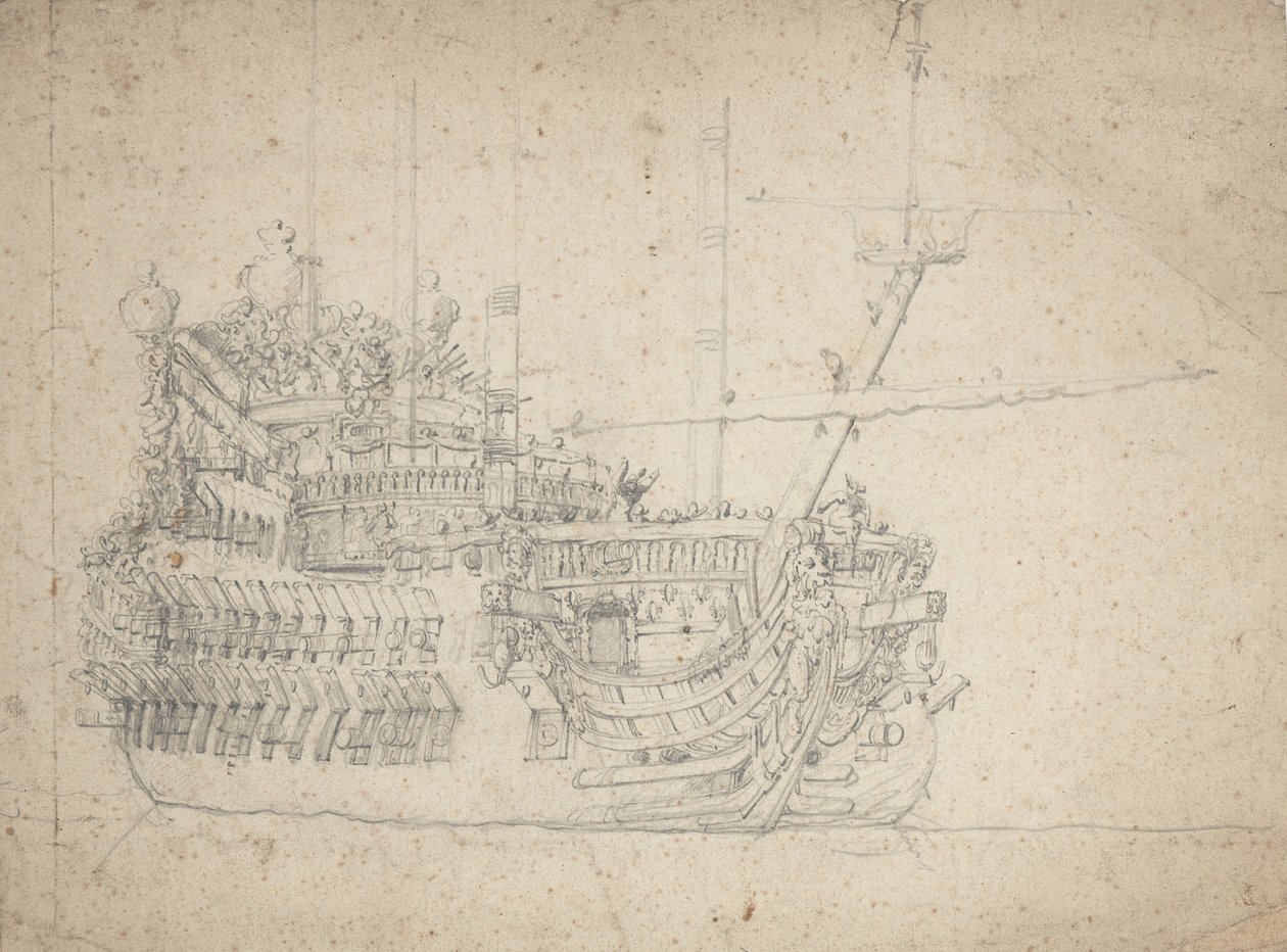 Portrait of a French two-decker by Willem van de the Elder Velde