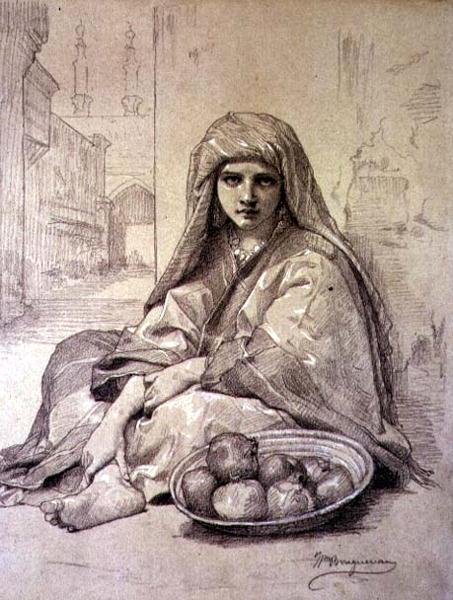 Algerian Girl Selling Pomegranates by William Adolphe Bouguereau
