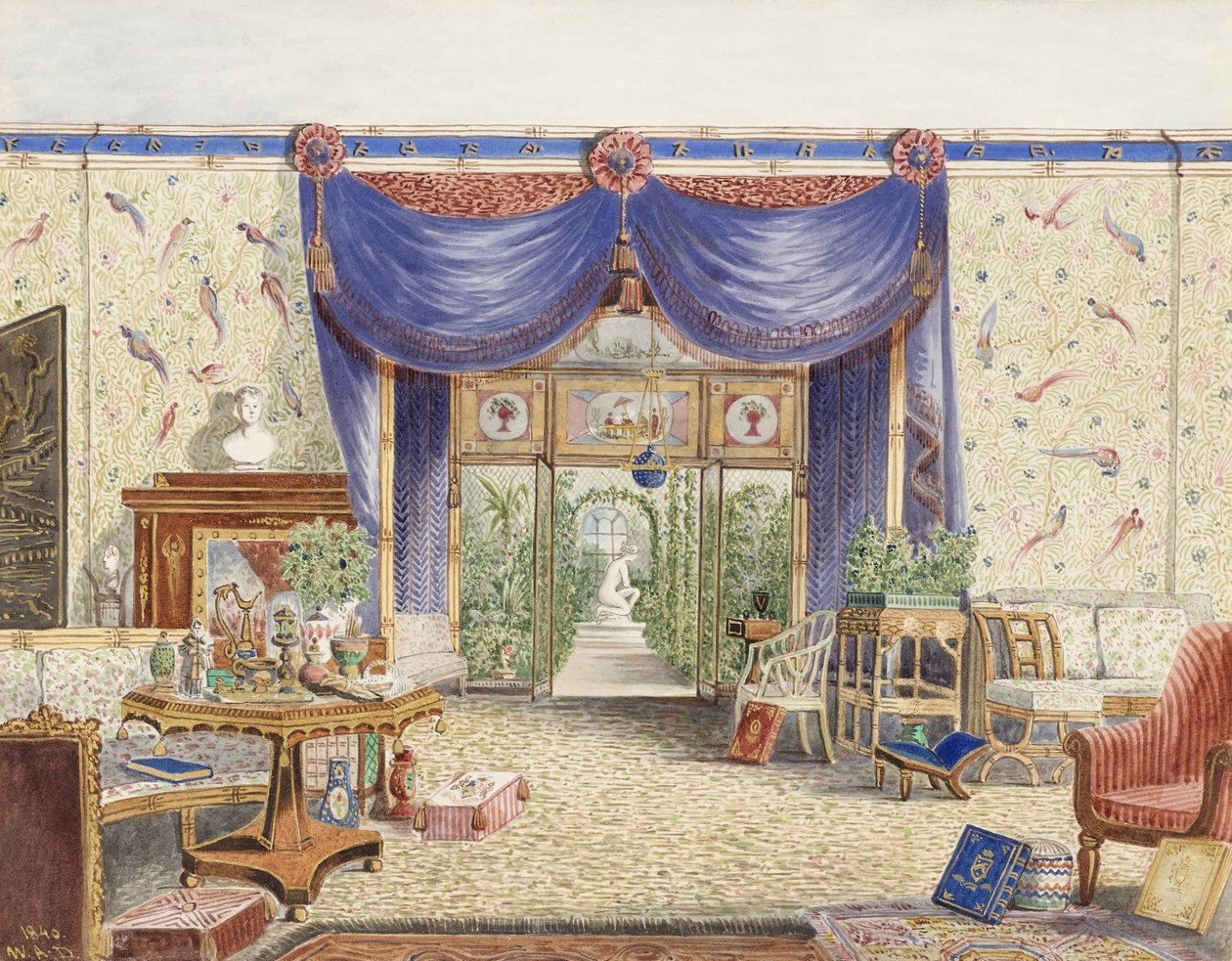 The Interior of the Chinese Room, Looking toward the Conservatory, Middleton Park, Oxfordshire by William Alfred Delamotte