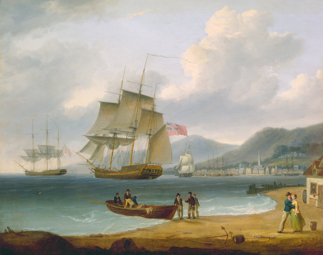 Merchant Ships Under Sail and at Anchor Off a Town by William Anderson