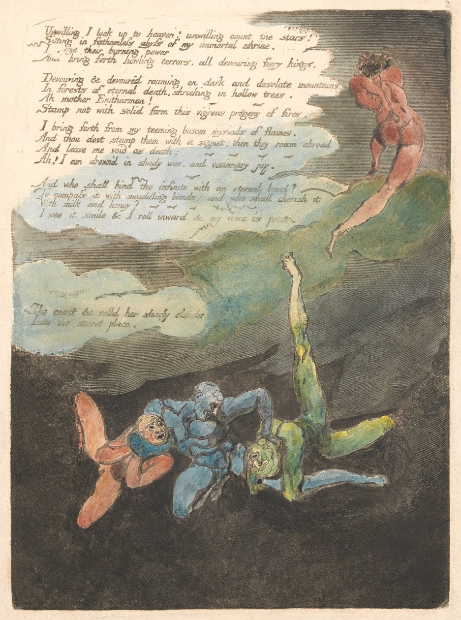 Europe. A Prophecy, Plate 4, Unwilling I look up... (Bentley 5) by William Blake