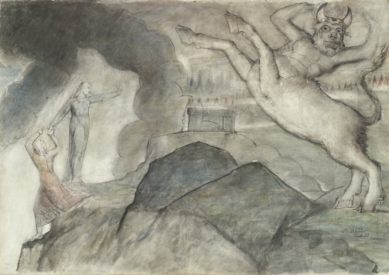 The Minotaur, illustration to the Divine Comedy by Dante Alighieri, 1824-27 by William Blake