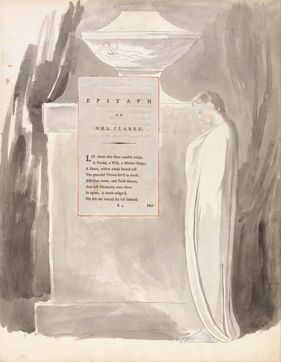 The Poems of Thomas Gray, Design 103, Epitaph on Mrs. Clarke by William Blake