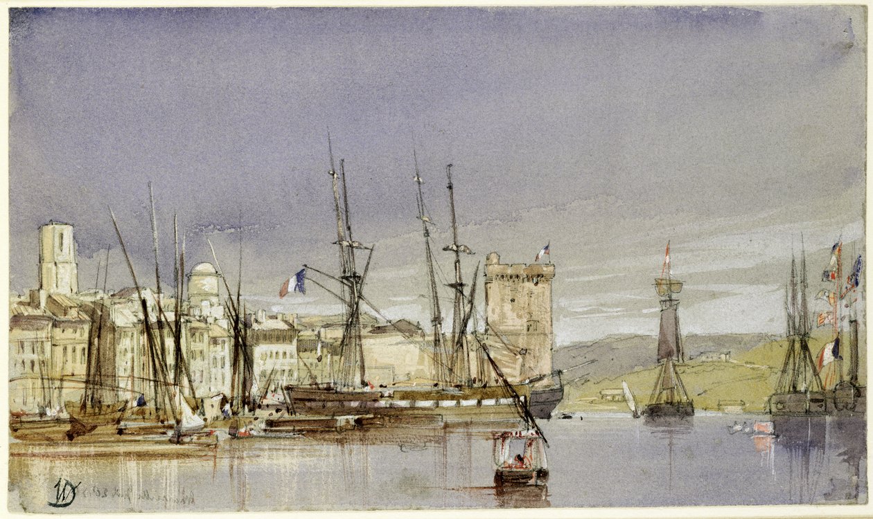 Marseilles, Shipping at Anchor and a Merchant Ship Becalmed by William Callow