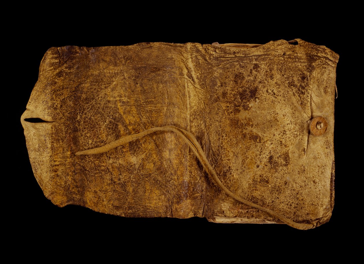 Handstitched Journal in Soft Elkskin Cover with Foldover Flap, Button, and Leather Thongs by William Clark