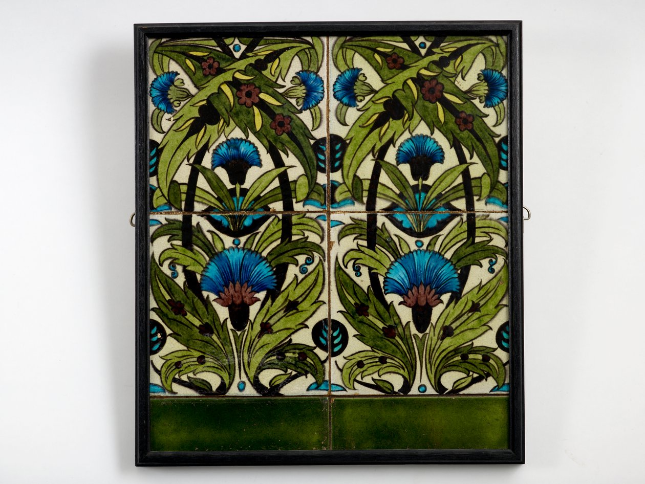 Panel of Six Tiles, Four Painted with 