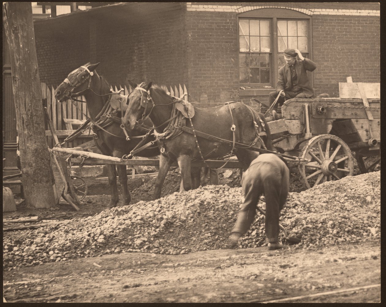 Horse-Drawn Wagon at a Construction Site by William G. Swekosky