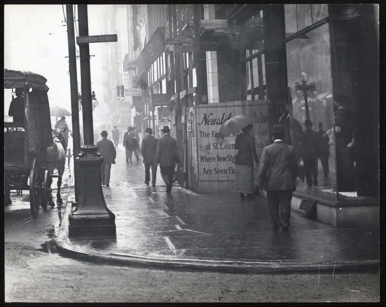 Pedestrians Walking on Washington Avenue in the Rain by William G. Swekosky