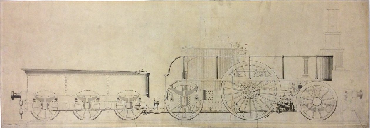 Construction Drawing of Experimental Condensing Locomotive, Before 1848 by William George Armstrong