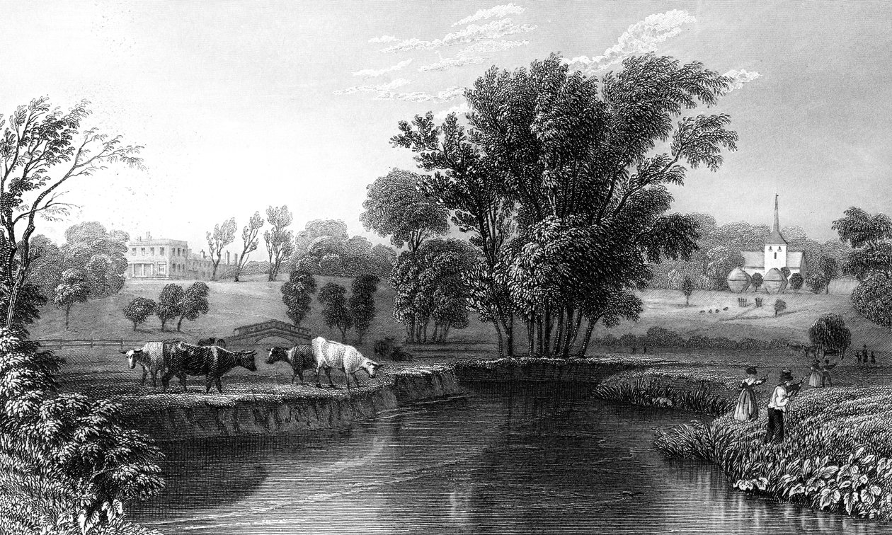 Stisted Hall and Church, Essex (engraved by William Wallis) by William Henry Bartlett