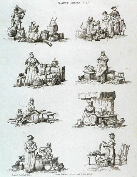 Market Groups, from Microcosm, Vol.II, engraved by J. Hill by William Henry after Pyne