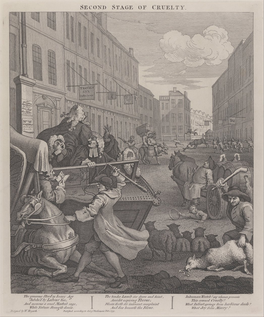 The Second Stage of Cruelty - Coachman Beating a Fallen Horse by William Hogarth