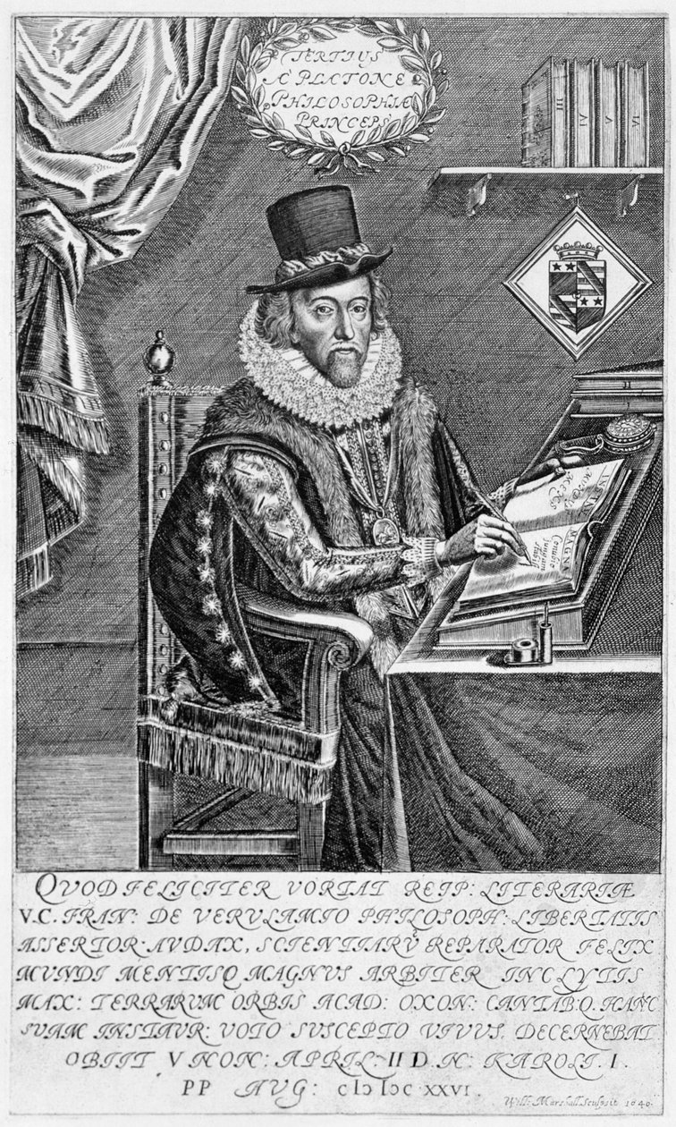 Portrait of Francis Bacon (1561-1626) Viscount of St. Albans Writing at his Desk by William Marshall
