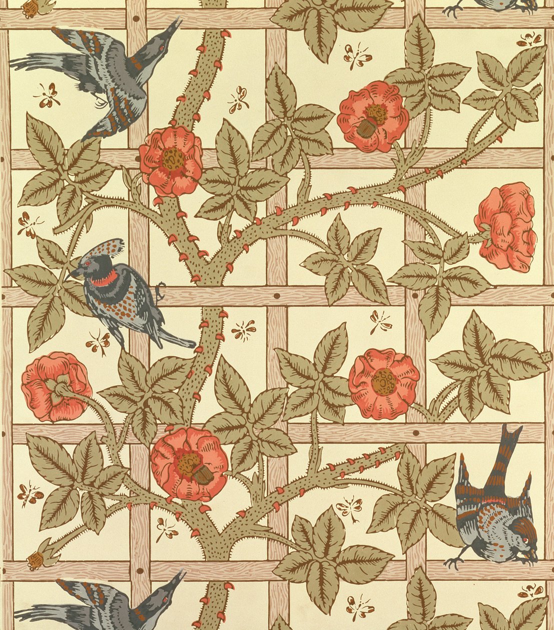 Blue and Orange Trellis Wallpaper Design by William Morris