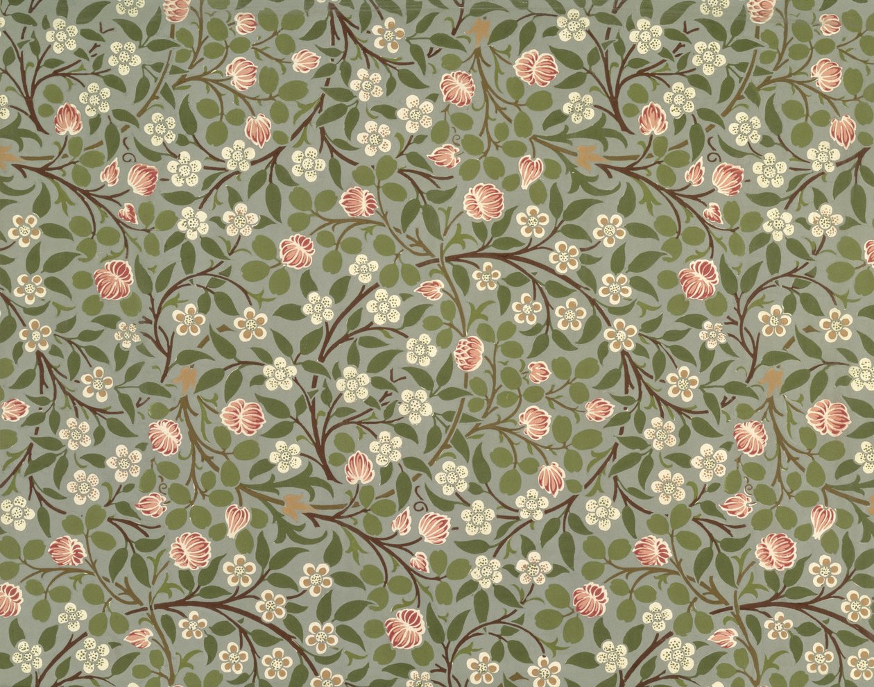 Small pink and white flower wallpaper design by William Morris