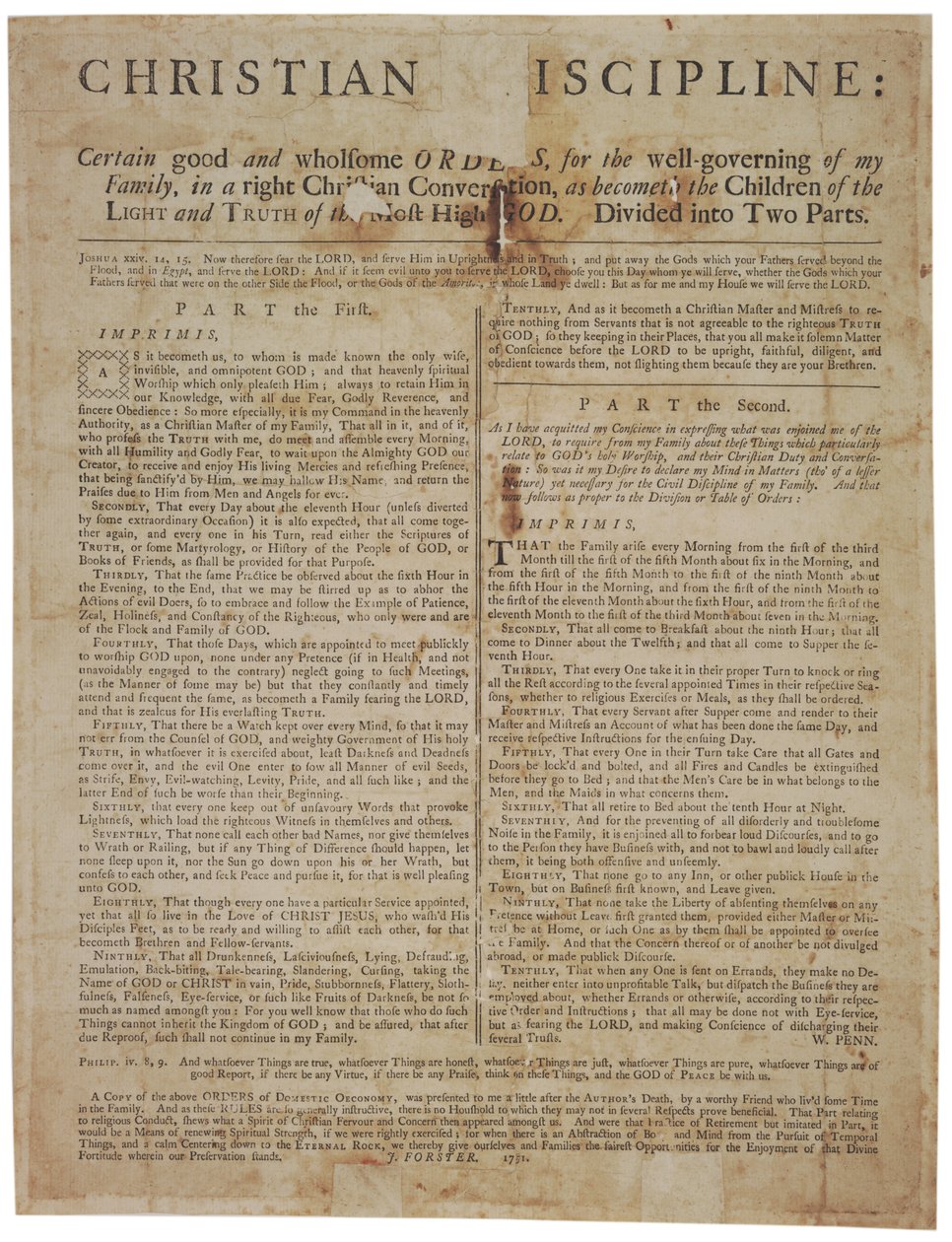 Christian Discipline: Certain Good and Wholesome Orders for the Well-Governing of My Family..., 1751 by William Penn