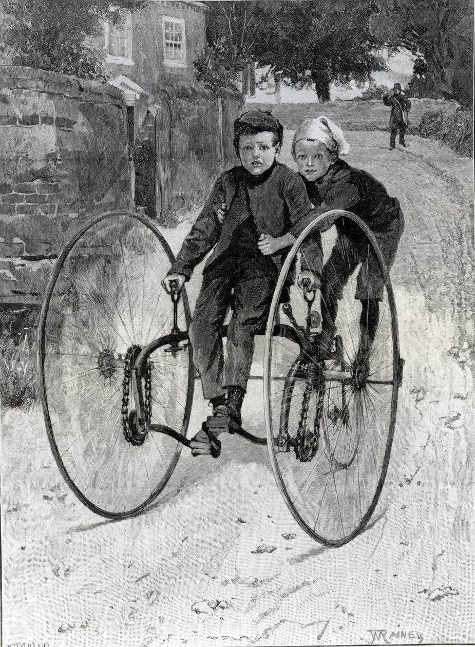 The Stolen Steed, Two Boys Riding a Tricycle (1891) by William Rainey
