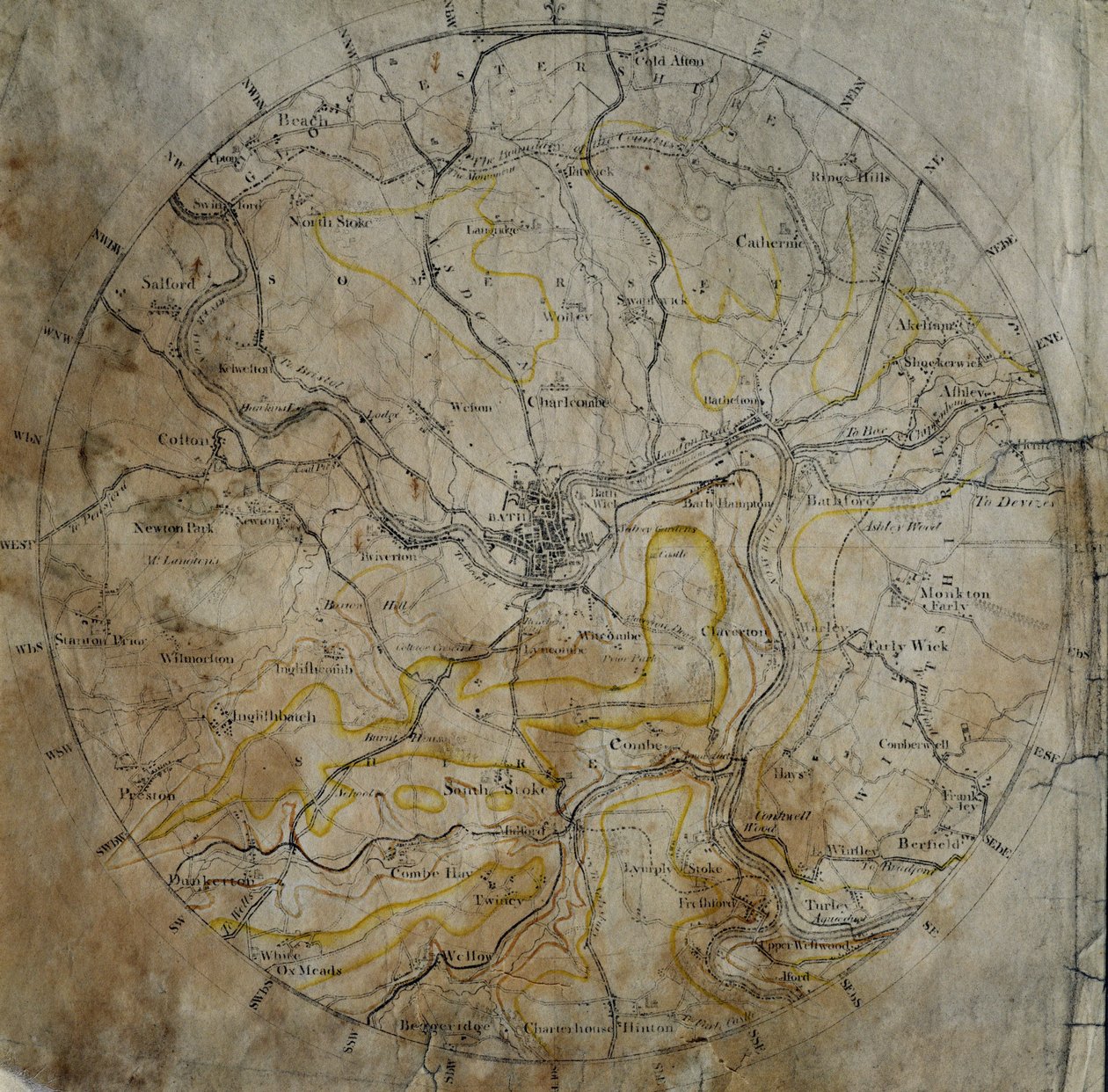 Geological map of the neighbourhood of Bath, engraved by John Cary and then hand-coloured by the artist, c.1799 by William Smith
