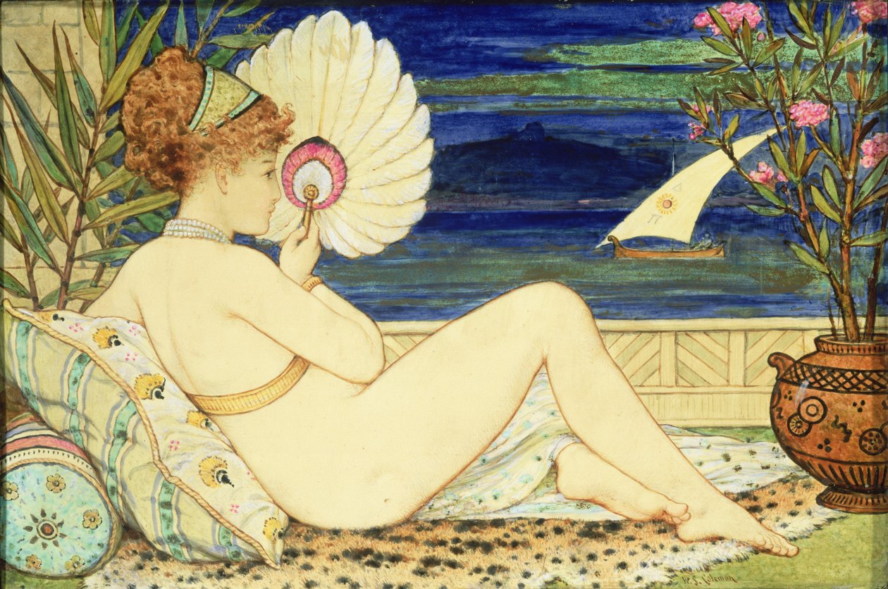 Woman with a Fan, Minton Art Pottery, c.1872 by William Stephen Coleman