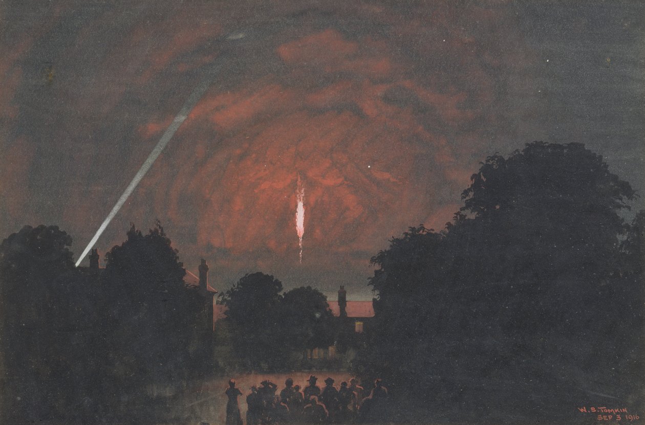 The Zeppelin which fell at Cuffley, 1916 by William Stephen Tomkin