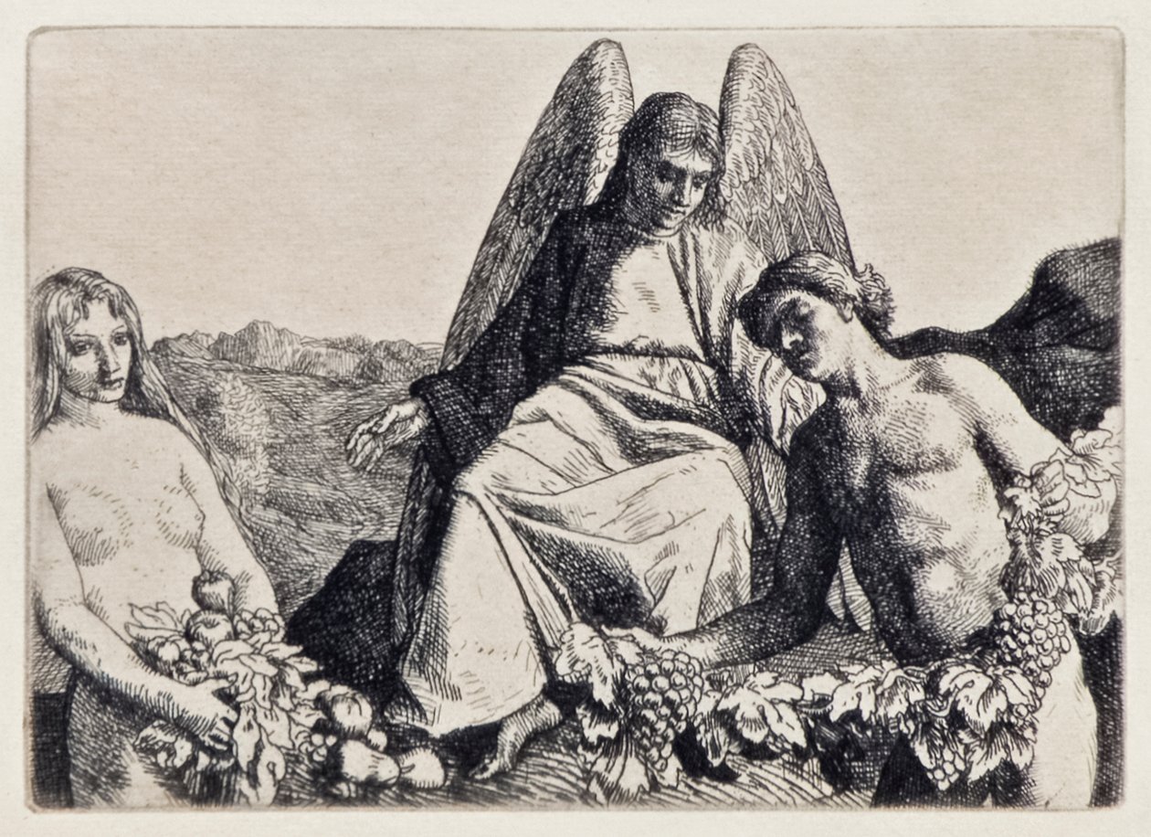 Adam and Eve Entertain Raphael from Paradise Lost by John Milton, Illustration by William Strang by William Strang