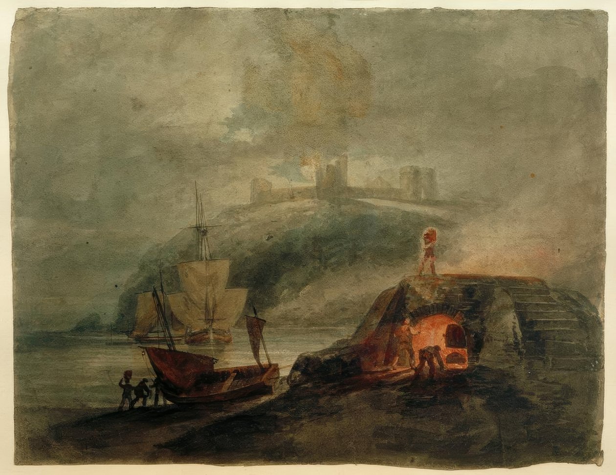 Llanstephan Castle by Moonlight, with a Kiln in the Foreground by Joseph Mallord William Turner