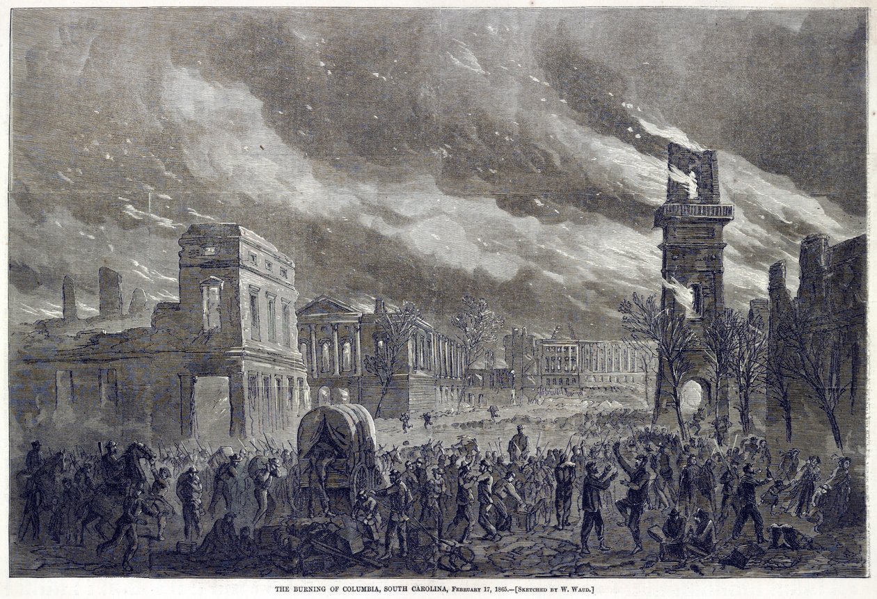 The Burning of Columbia, South Carolina, February 17, 1865, pub. 1865 by William Waud