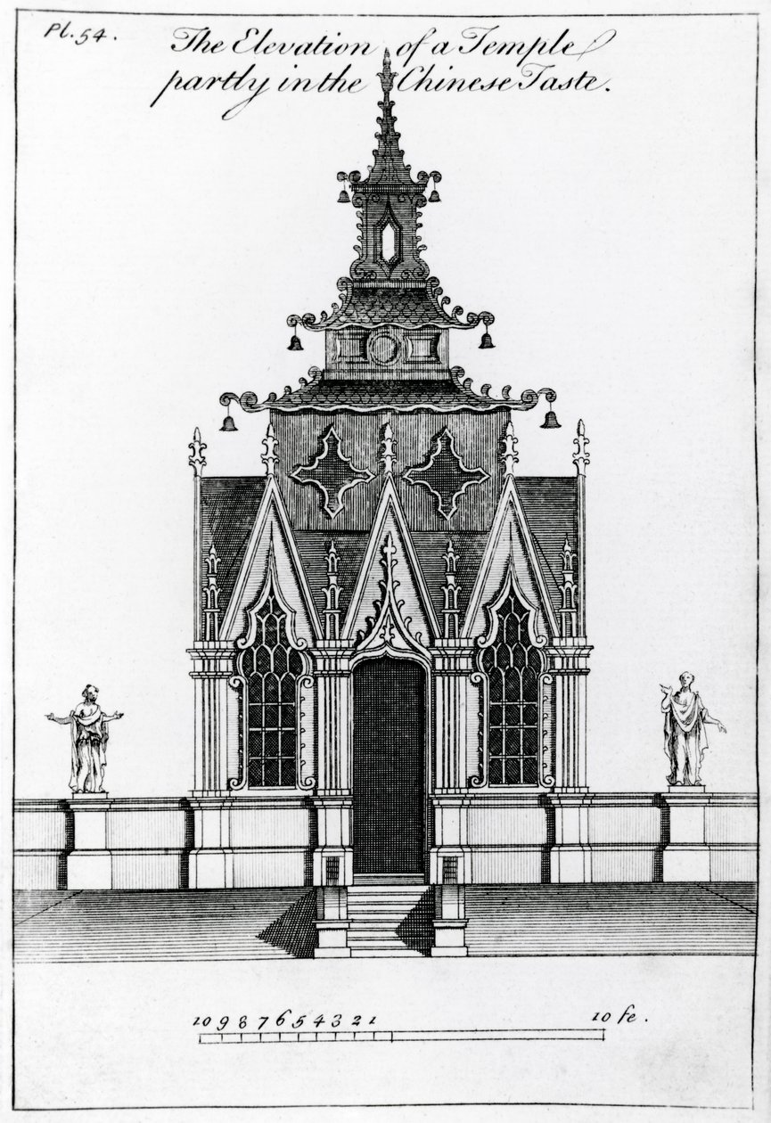 The Elevation of a Temple Partly in the Chinese Taste, from New Designs for Chinese Temples, published 1750-52 by William after Halfpenny