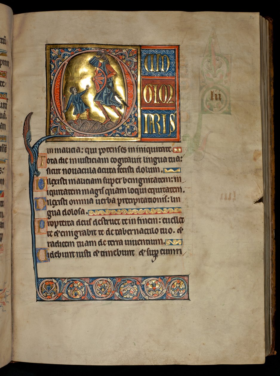 Ms 322 f.54r, Psalm 51, initial Q, David and Goliath, illustration from the 