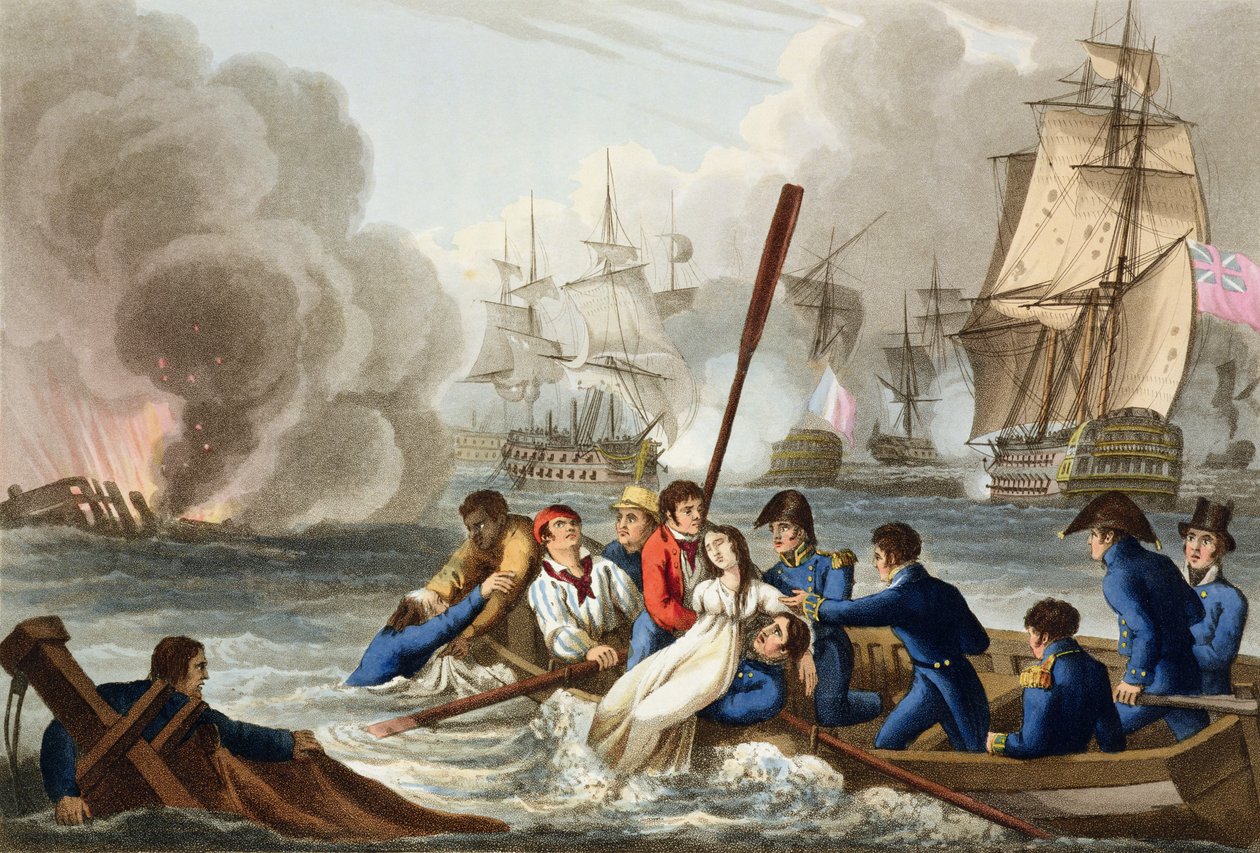 Anecdote at the Battle of Trafalgar, Engraved by Matthew Dubourg from 