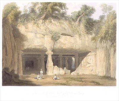 Exterior of the Great Cave Temple of Elephanta, near Bombay, in 1803, from Volume II of 