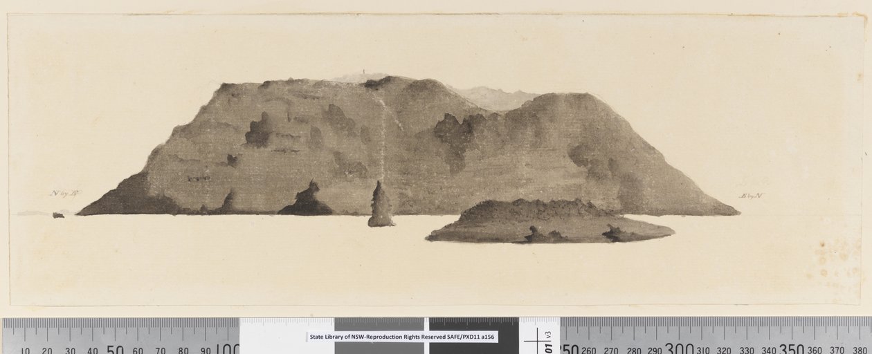 View of Unidentified Island. In Ink on Left Hand Side 