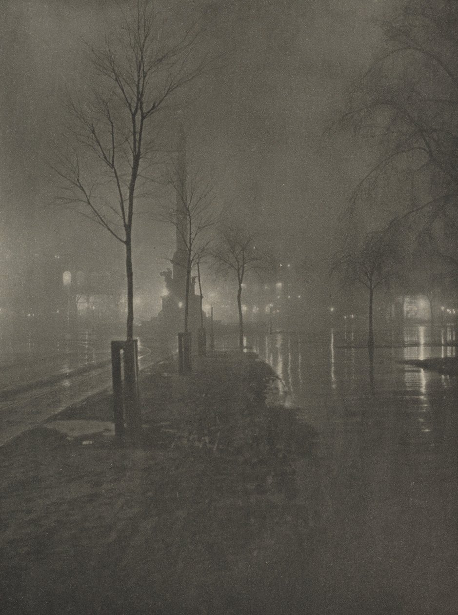Wet Night, Columbus Circle, New York by William A. Fraser