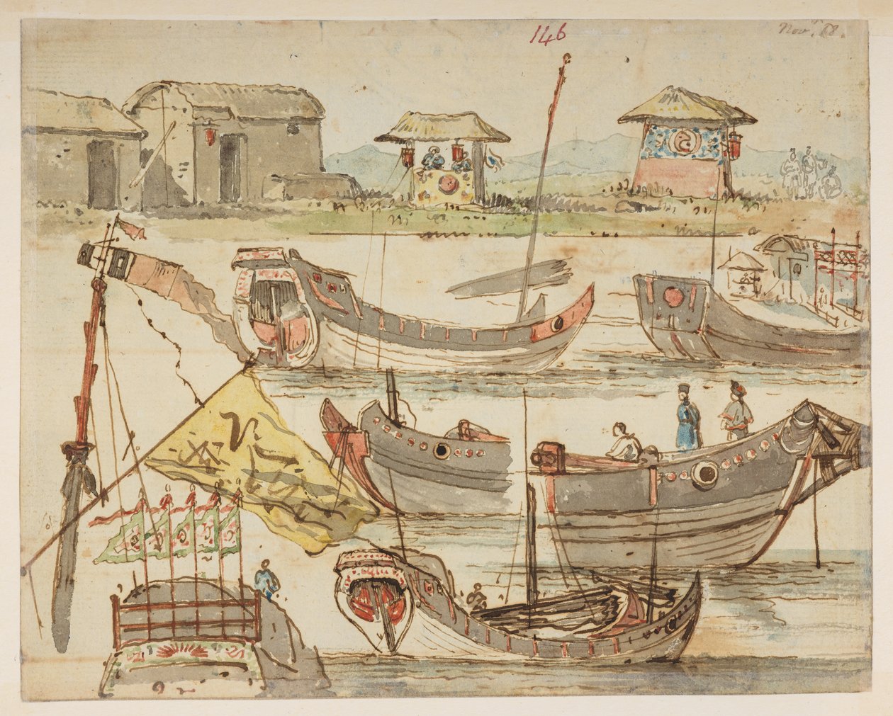 Boats, from an Album of 372 drawings of landscapes, coastlines, costumes and everyday life made during Lord Macartney