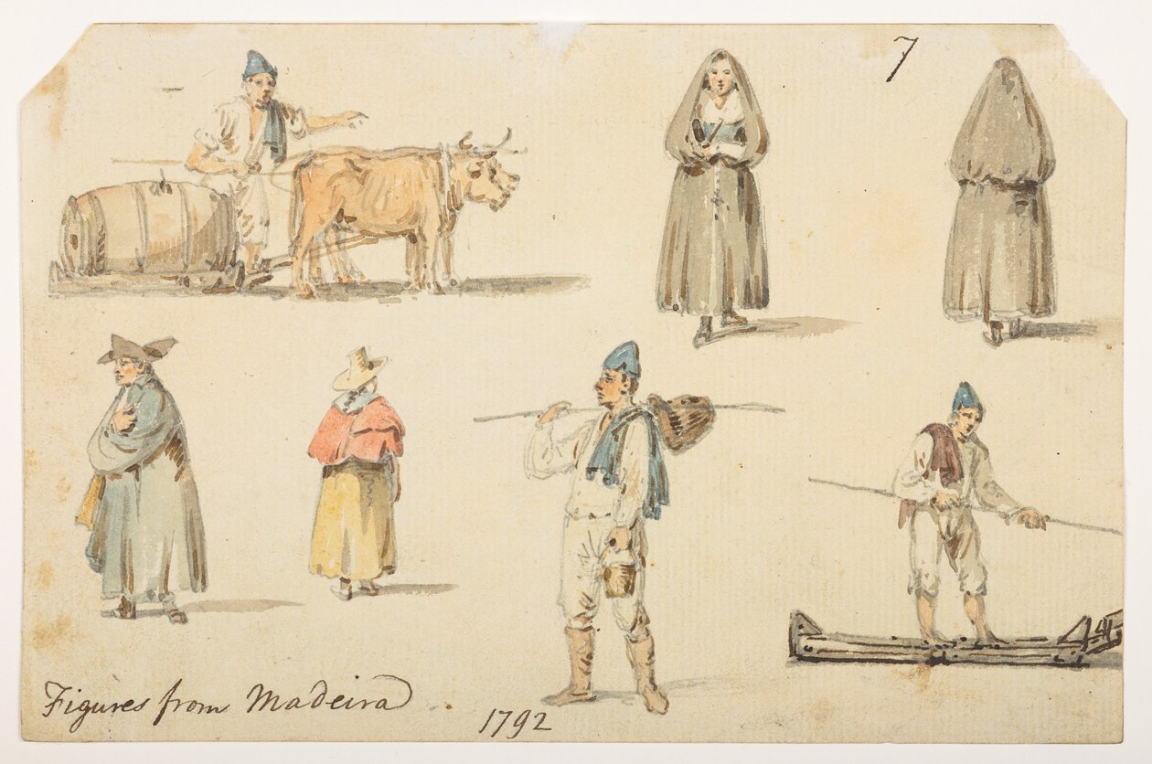 Figures from Madiera, 1792, from an Album of 372 drawings of landscapes, coastlines, costumes and everyday life made during Lord Macartney